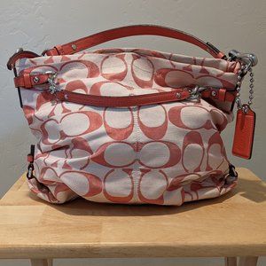 Coach Signature salmon metallic canvas shoulder bag